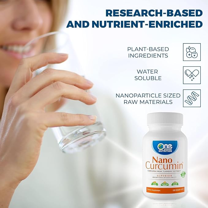 One Planet Nutrition Nano Curcumin 500 mg Veggie Capsules (120 Servings), Nano for High Absorption, Supports Immune Health, Non-GMO, Vegan, Gluten-Free