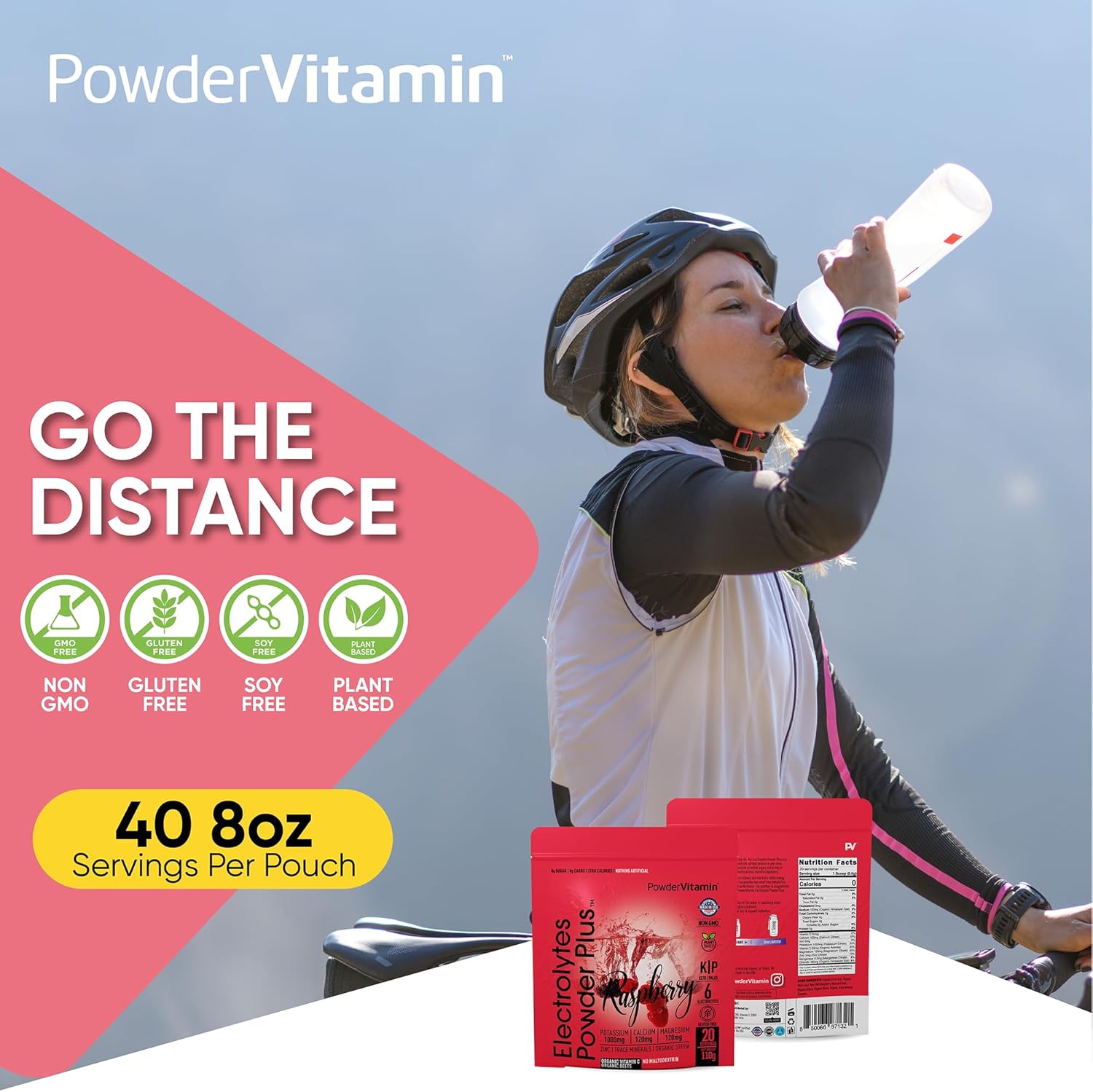 PowderVitamin Electrolytes Powder Plus (20 Servings) Raspberry Electrolyte Powder Zero Calorie Keto,0 Sugar, No Maltodextrin,1000mg Potassium,120mg Calcium,120mg Magnesium, Pink Himalayan Salt
