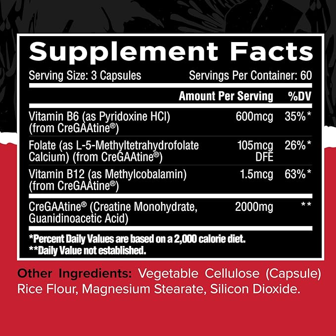 Unmatched CreGAAtine Optimized Creatine | Creatine Monohydrate + GAA (Guanidinoacetic Acid) | Muscle Build, Strength, Recovery | 180 Capsules, 60 Servings (Unflavored)