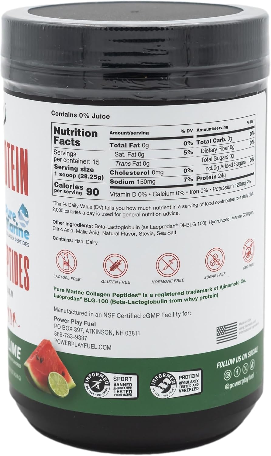 Clear Protein & Collagen Peptides Protein Powder Drink Mix - Naturally Sweetened & Flavored, Gluten Free, Lactose Free - Protein + Marine Collagen - 15 Servings (Watermelon Lime)