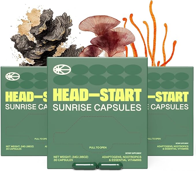 HEAD-START Sunrise Capsules | Brain Health & Cognitive Support | Adaptogen Formula with Lion’s Mane, Cordyceps & Reishi Mushrooms for Focus & Energy