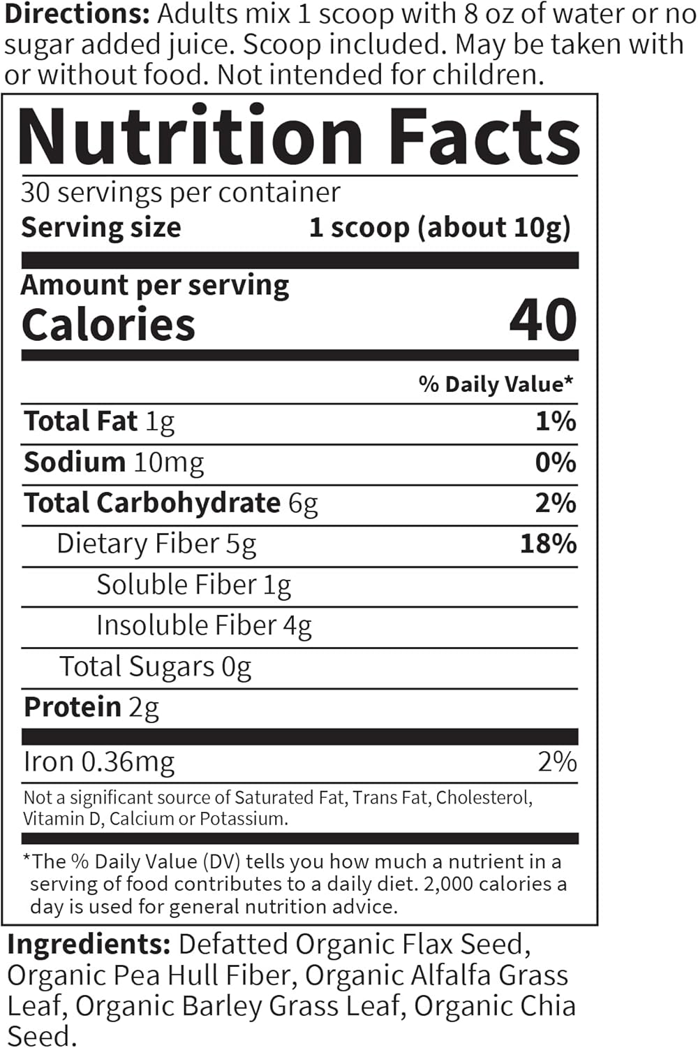 Garden of Life Organic Unflavored Fiber Powder Detox Blend with Chia, Alfalfa & Barley for Herbal Cleanse, Gut Health Support - Detoxifiber - Non-GMO, Gluten-Free, Psyllium Free, Vegan, 30 Servings