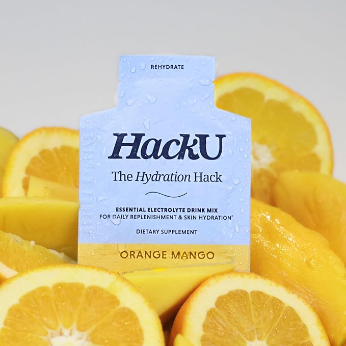 HackU Hydration Hack Electrolyte & Skin Hydration Packets – Sugar Free, Bloat-Free Drink Mix with Magnesium, Hyaluronic Acid & Ceramides for Daily Glow & Moisture Support
