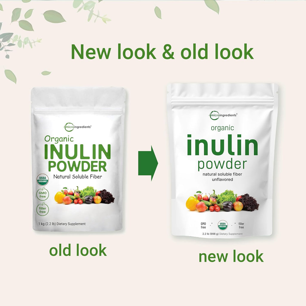 Micro Ingredients Organic Inulin FOS Fiber Powder, 2.2 lb | Quick Water-Soluble Prebiotic for Intestinal & Colon Health | Natural Fiber for Smoothies & Drinks | Vegan Friendly