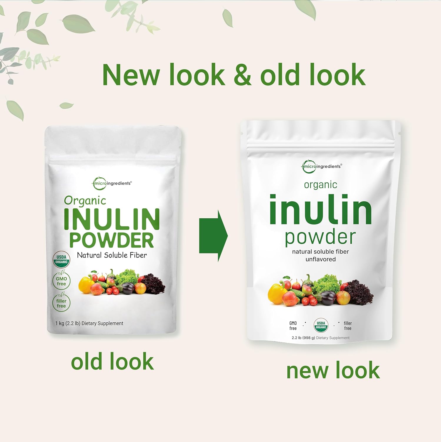 Micro Ingredients Organic Inulin FOS Fiber Powder, 2.2 lb | Quick Water-Soluble Prebiotic for Intestinal & Colon Health | Natural Fiber for Smoothies & Drinks | Vegan Friendly
