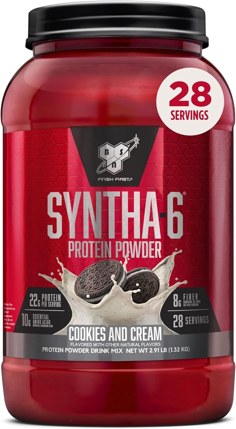 BSN SYNTHA-6 Whey Protein Powder, Micellar Casein, Milk Protein Isolate Powder, Cookies and Cream, 28 Servings (Package May Vary)