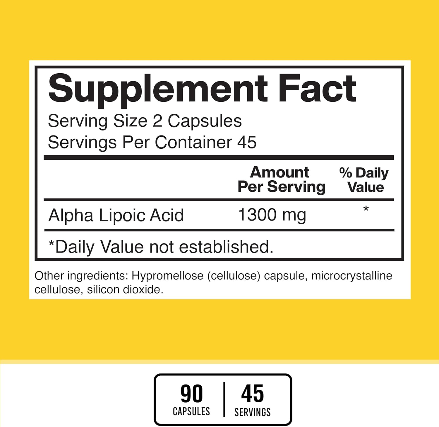 American Standard Supplements Alpha Lipoic Acid 1300mg Per Serving - Vegan, Gluten Free, Non-GMO, 90 Capsules, 45 Servings