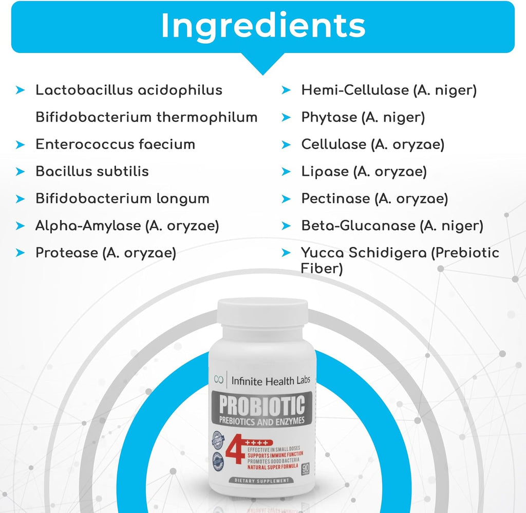 Probiotic Supplement/Infinite Health - 90 Small Easy to Swallow Capsules - All Natural, Helps Relieve Digestive Problems & Gas - Improves Immune System 2.1 Billion CFUs per Capsule