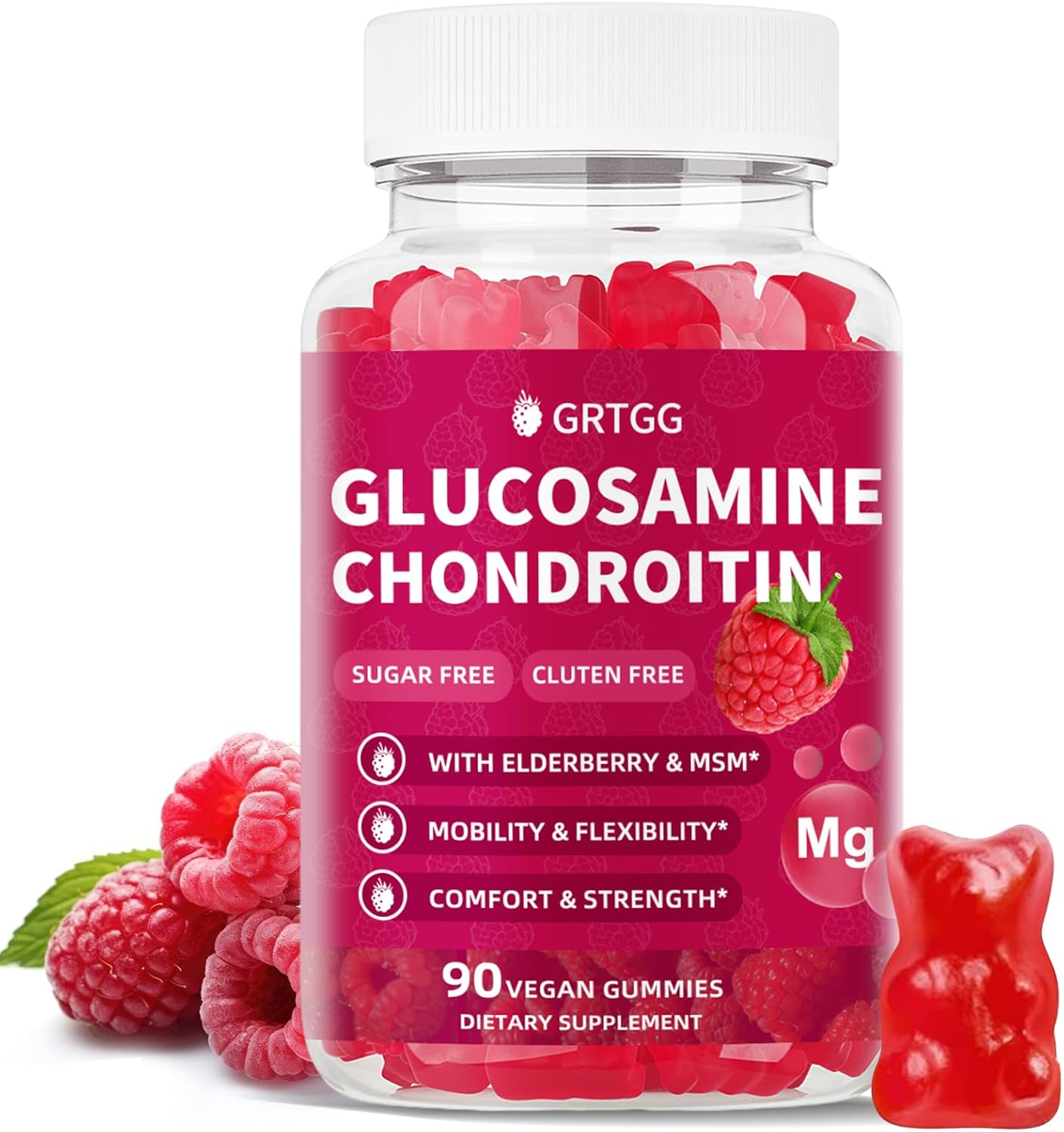 Glucosamine Chondroitin Gummies with MSM & Elderberry Extra Strength 3000MG - Joint Support, Antioxidant Immune Support Supplement for Adults, Men & Women - 90 Raspberry Gummies