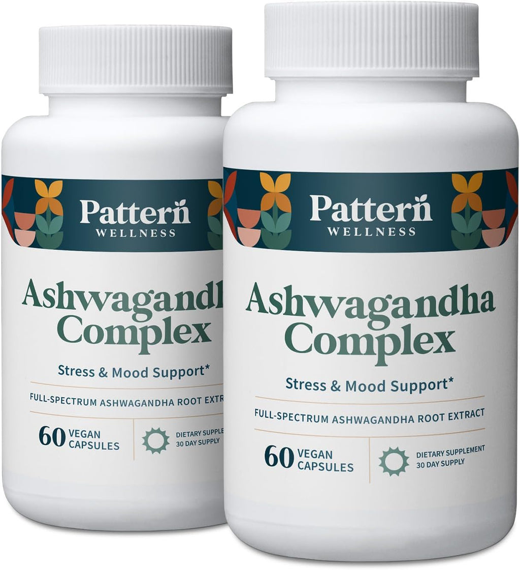 Pattern Wellness Ashwagandha Complex for Men & Women - KSM-66 & Black Pepper Extract - Whole Body & Heart Health - Supports Stress & Mood - Non-GMO - 120 Vegan Capsules