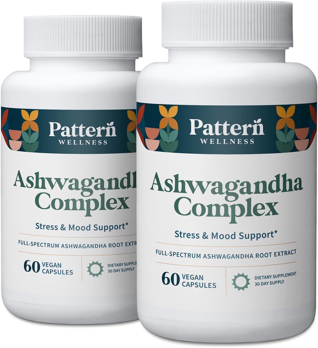 Pattern Wellness Ashwagandha Complex for Men & Women - KSM-66 & Black Pepper Extract - Whole Body & Heart Health - Supports Stress & Mood - Non-GMO - 120 Vegan Capsules
