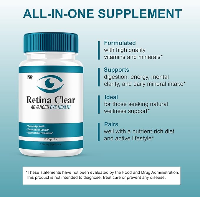 (5 Pack) Retina Clear Advanced Eye Health Supplement, Retina Clear Max Strength Overall Vision & Wellness Supplement, RetinaClear Advanced Vision Support and Eye Health Formula Pills (300 Capsules)