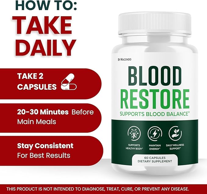 Macondo Blood Restore Capsules - Official BloodRestore Support Supplement Balance - Maximum Strength, Daily Natural Multivitamin for Overall Health & Wellness - 60 Capsules for 1 Month