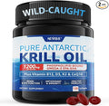 2 Pack Antarctic Krill Oil Omega 3 Softgels 1200mg (Made in USA) W/Phospholipids, Choline & Astaxanthin, Sustainably Sourced of Omega-3s EPA, DHA Support Brain, Antioxidant & Immunity, No Fish Burp