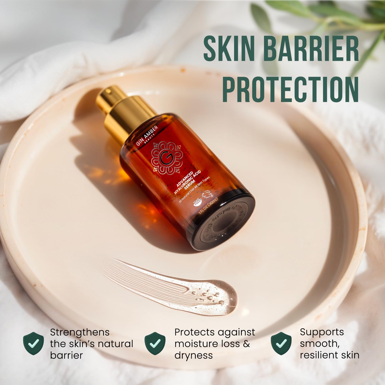 Gin Amber Beauty - Advanced Hyaluronic Acid Serum For Face - Hydrating Facial Serum - Face Serum Hyaluronic Acid (1 fl. oz, 30 ml)