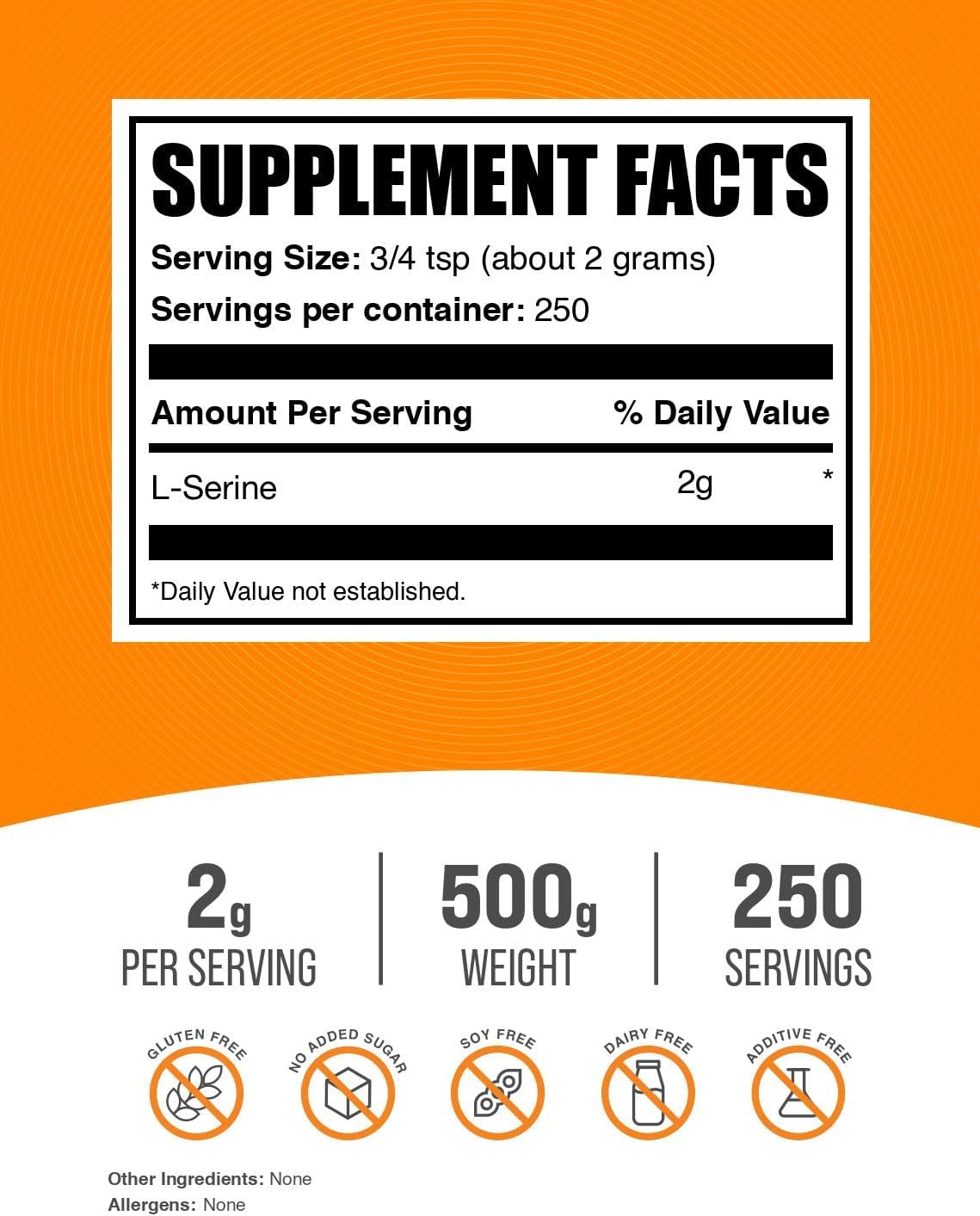 BulkSupplements.com L-Serine Powder - Serine Supplement, Amino Acid Powder - Unflavored & Gluten Free, 2g per Serving, 500g (1.1 lbs) (Pack of 1)