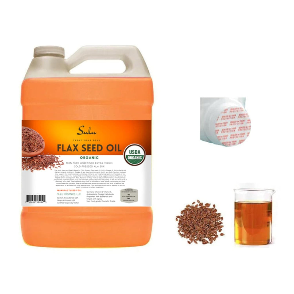SULU ORGANICS 100% Pure Organic Extra Virgin Unrefined Flax Seed Oil 1 Gallon (128 FL.OZ)