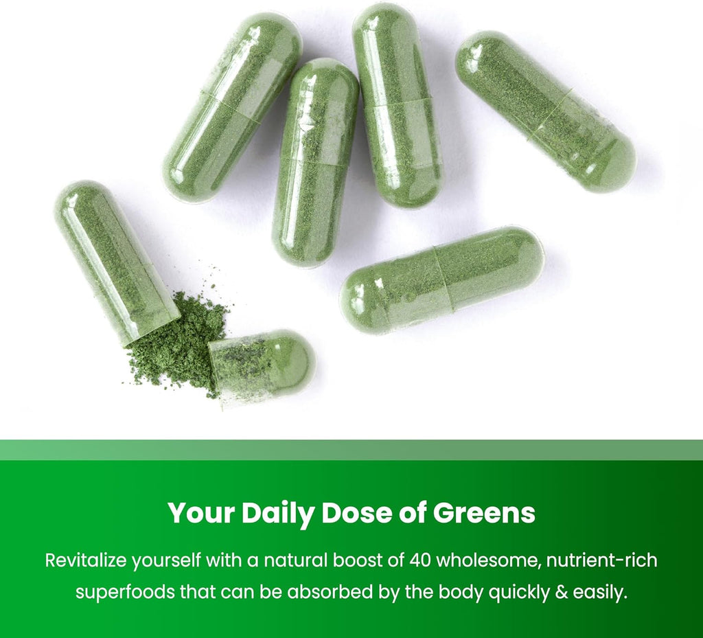 NutraChamps Organic Super Greens Capsules - Alfalfa, Spirulina, Chlorella & More - Antioxidant, Digestive Enzyme & Probiotic Blends - 150 Green Superfood Capsules
