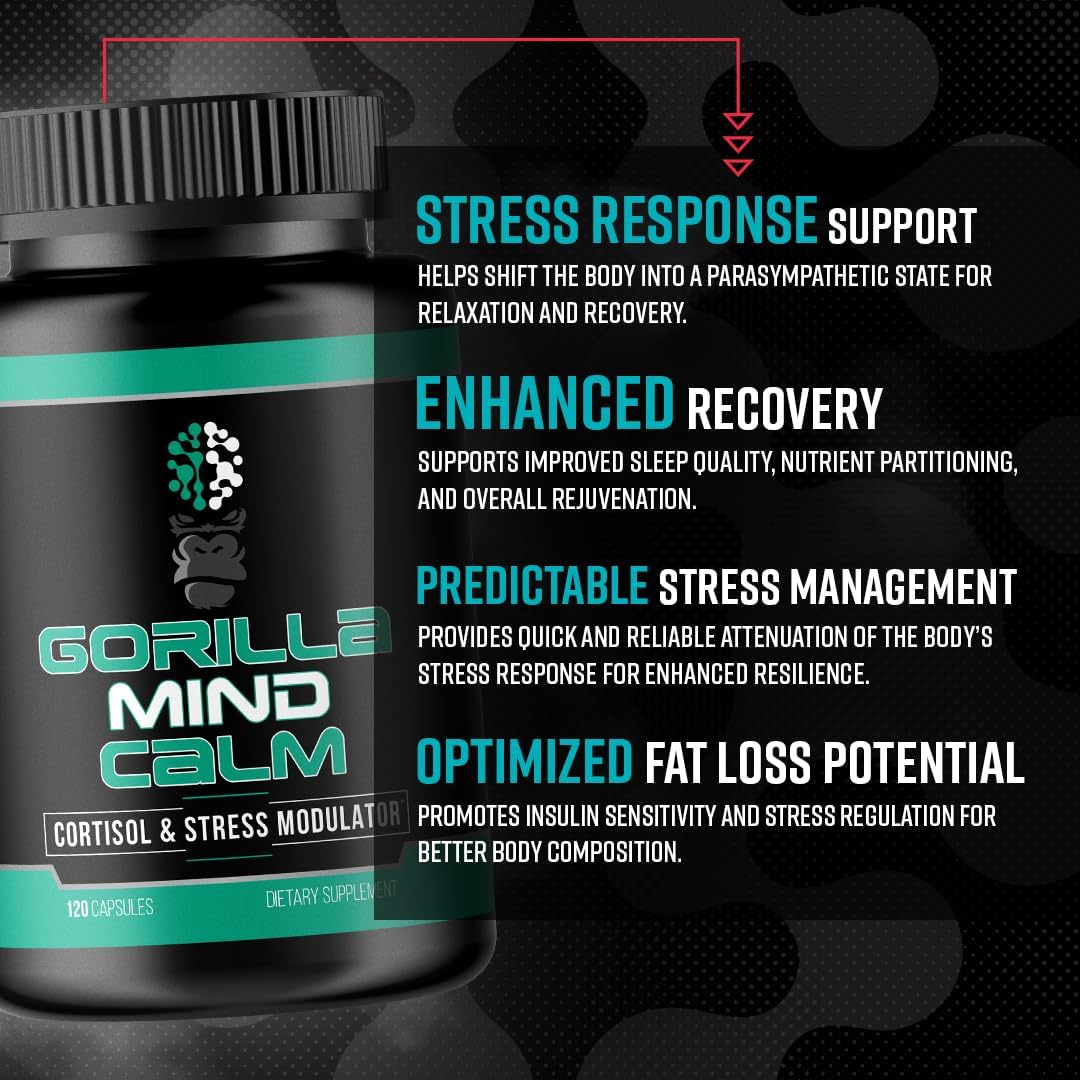 Gorilla Mind Calm (120 Capsules) - Potent Relaxation & Stress Reduction | Cortisol & Stress Modulator | Enhanced Recovery