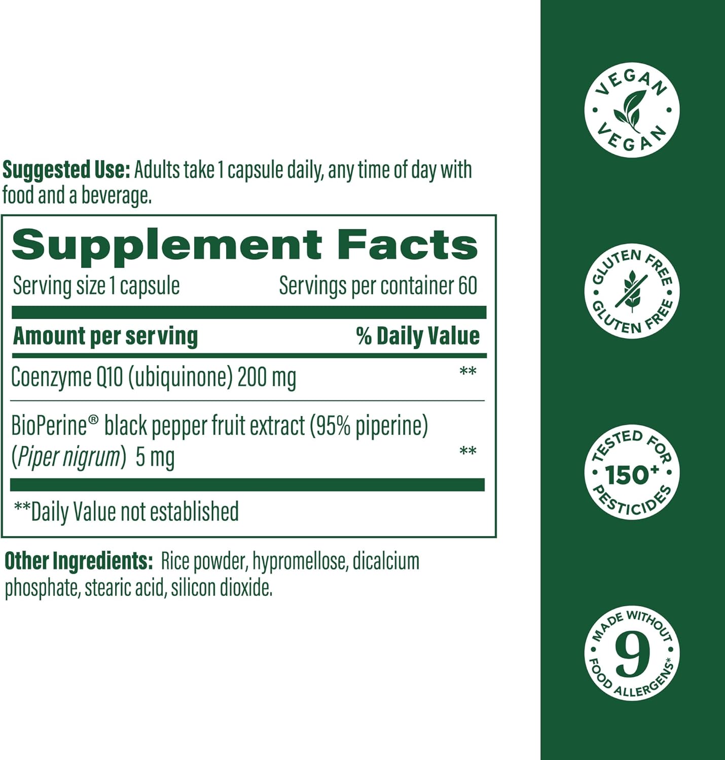 MegaFood High Absorption CoQ10 200mg Per Serving - with BioPerine Black Pepper Extract - Antioxidant Support for Cellular Energy & Healthy Aging - 60 Heart Health Supplements Capsules, 60 Servings