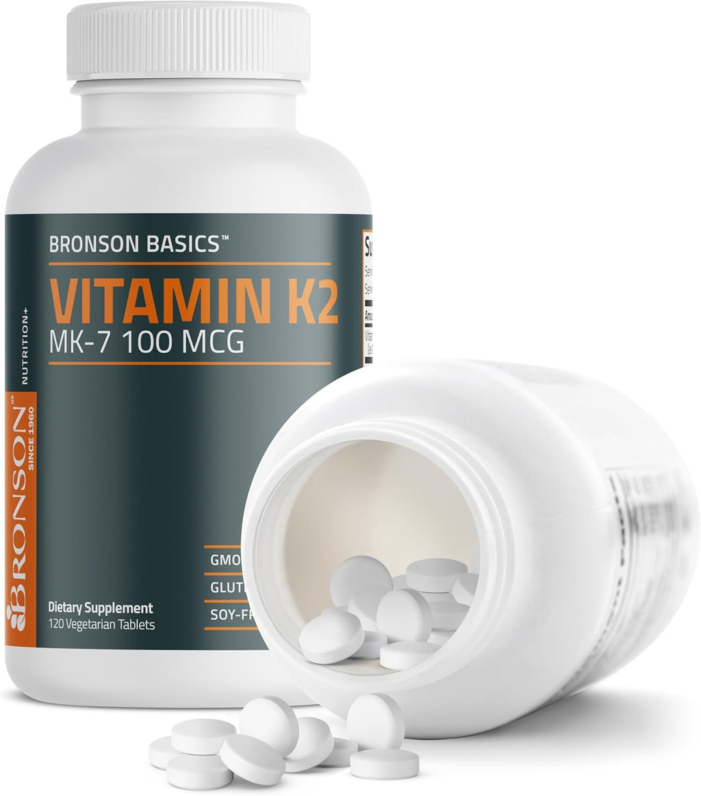 Bronson Vitamin K2 MK-7 100 MCG, K2 as MK7 Menaquinone, Bone Support Non-GMO, 120 Tablets