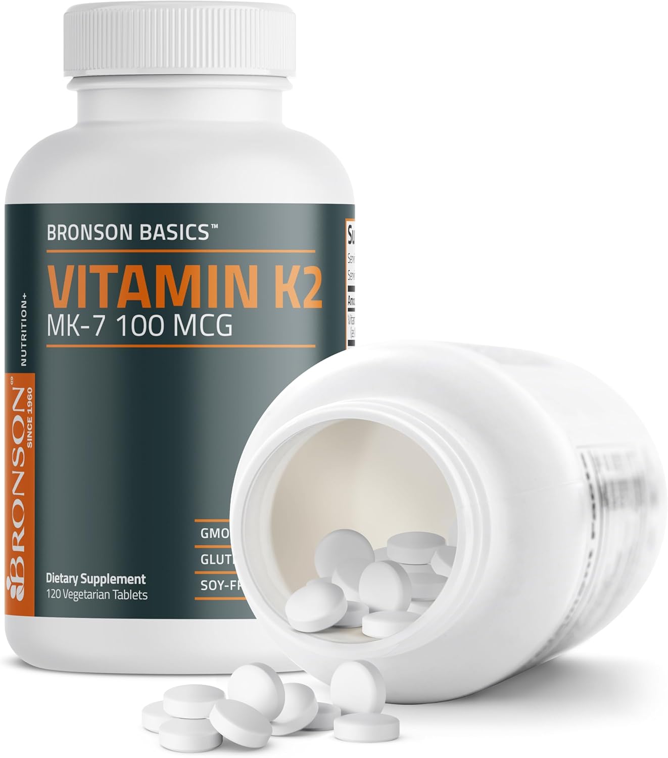 Bronson Vitamin K2 MK-7 100 MCG, K2 as MK7 Menaquinone, Bone Support Non-GMO, 120 Tablets