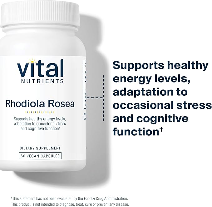 Vital Nutrients Rhodiola Rosea | Rhodiola Supplement for Healthy Energy, Memory, and Stress Support | Gluten, Dairy, Soy Free | Non-GMO | 60 Capsules