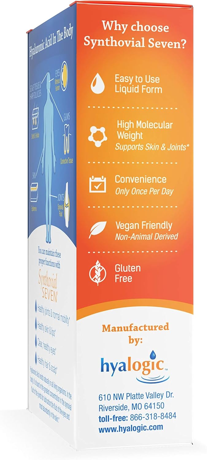 Hyalogic Synthovial Seven Hyaluronic Acid Liquid - HA Joint Support - Vegan - 1 oz