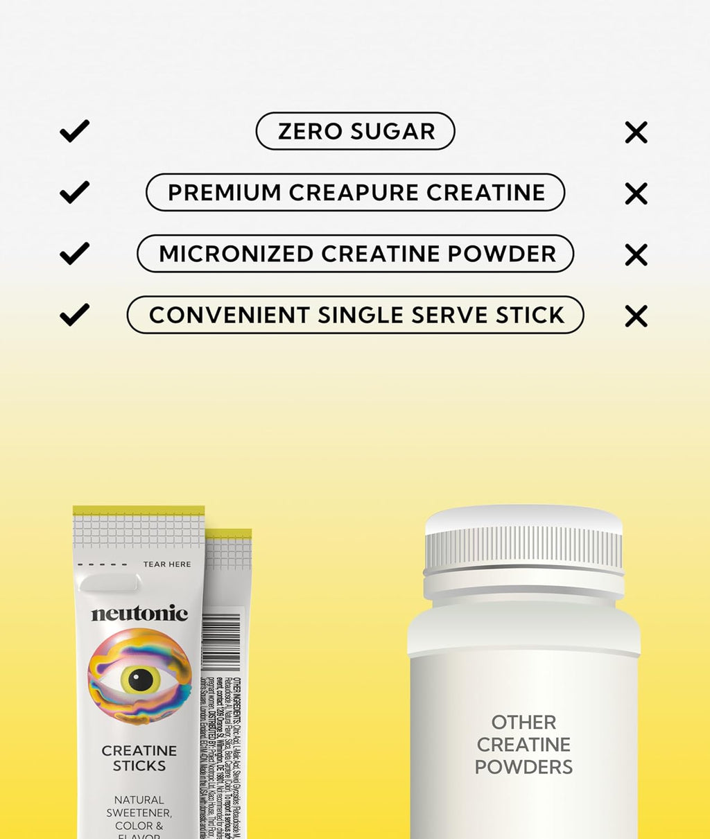 neutonic Creatine Monohydrate | Pineapple Flavored | Premium Micronized Creapure Creatine Powder | Supports Strength and Power | Zero Sugar, Vegan | Convenient Single-Serve Packets | 30 Sticks
