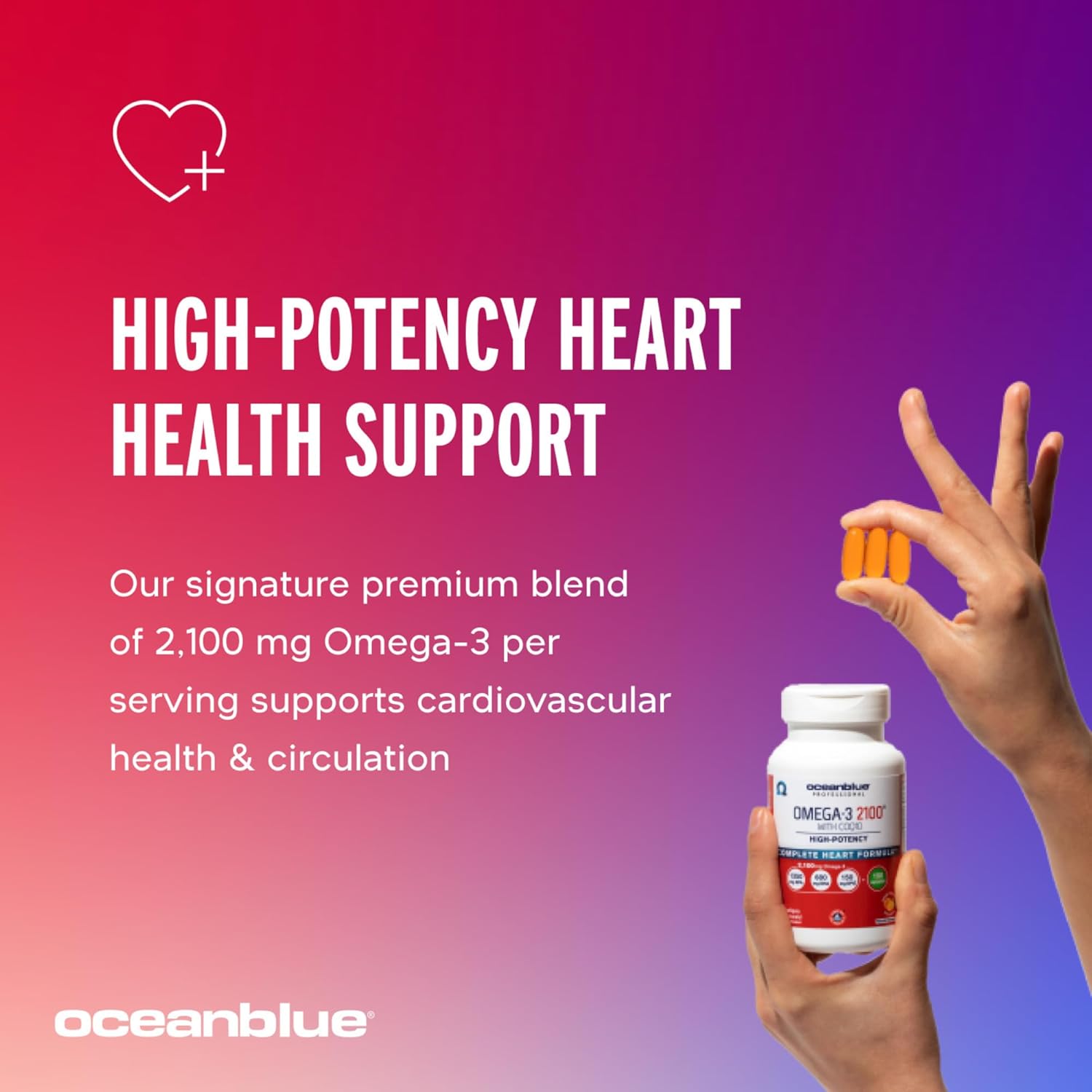 Oceanblue Professional Omega-3 2100 with CoQ10 – 90 ct – 2 Pack – Triple Strength Fish Oil Supplement with High-Potency EPA and DHA, and CoQ10 – Orange Flavor (60 Servings)