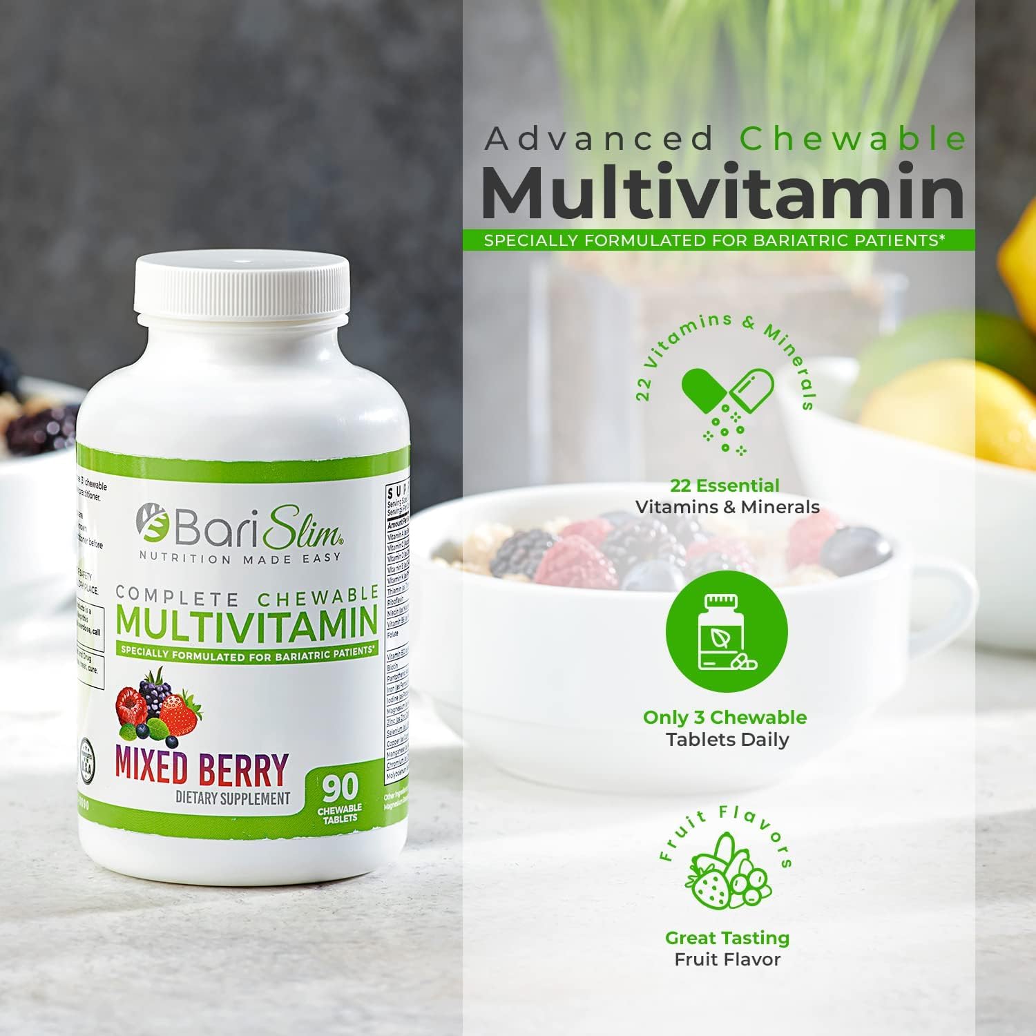 BariSlim Bariatric Calcium Citrate & Complete Chewable Bariatric Multivitamin - Bariatric Vitamin and Supplement for Post Bariatric Surgery Including Gastric Bypass and Gastric Sleeve