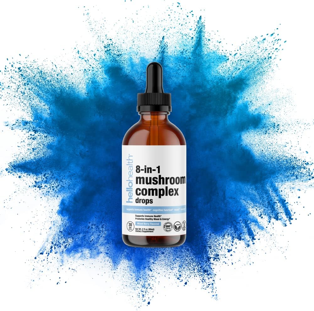8-in-1 Mushroom Supplement Drops – Nootropics Brain Support Supplement Liquid Mushroom Complex with Lions Mane, Turkey Tail, Reishi & Shiitake Mushrooms Extract for Energy & Immune Support 2 Oz