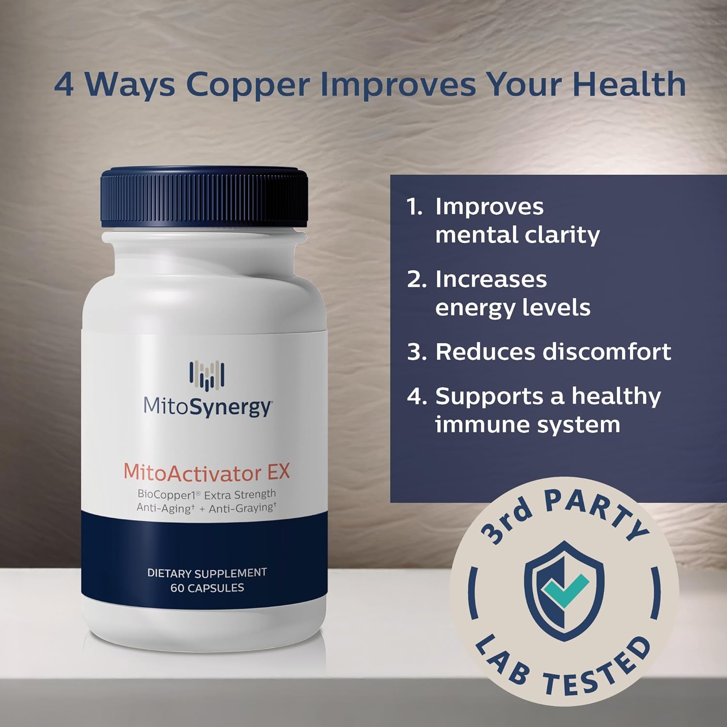 MitoActivator EX - BioCopper1 (Cunermuspir) 0.5mg Extra Strength Bioavailable Copper - Mitochondrial NAD+ ATP Booster, Anti-Aging, Anti-Graying, Lyme Recovery