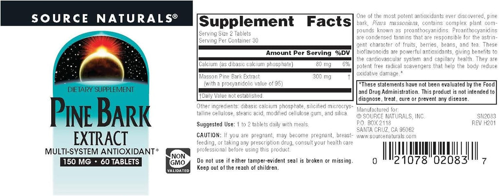 Source Naturals - Pine Bark Extract 150mg - 60 Tablets - Multi System Antioxidant*