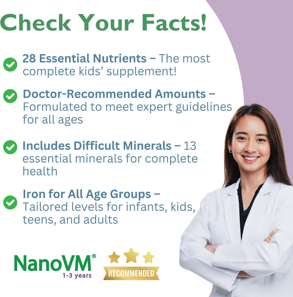 1-3 Years, Allergen-Free Multivitamin for Kids, Unflavored Dietary Supplement, Powdered Supplement with 14 Vitamins & 13 Minerals, Low-Carbohydrate Toddler Vitamins, 275g - Solace Nutrition