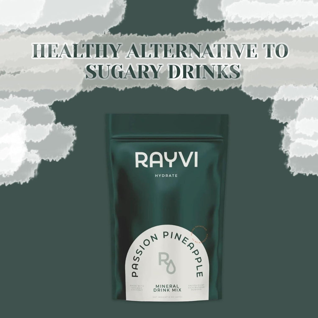 Rayvi Zero Sugar Electrolytes Powder + Minerals Hydration Powder | 1 Pack (30 Servings), Vegan, Zero Sugar Electrolytes and Artificial Additives | Hydration Drink Supplement | Passion Pineapple Flavor