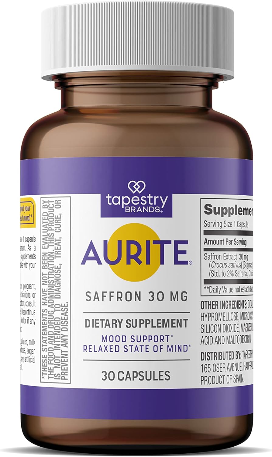 Saffron Supplement | Stress Management, Herbal Mood Support, Long-Term Memory, for Women & Men. 30 Count, Saffron 30mg, Vegetarian Friendly, Non-GMO, Gluten-Free, Soy-Free (1 Months of Supply)