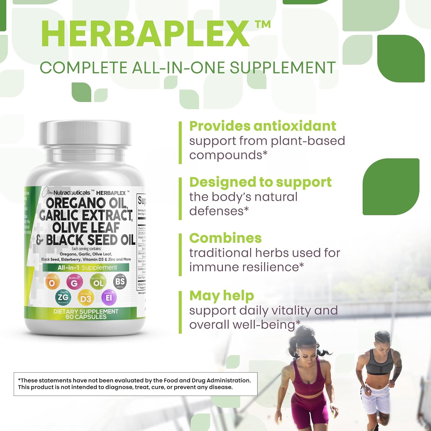 Clean Nutraceuticals Oregano Oil Garlic Extract Olive Leaf Black Seed Oil- Immune Support & Digestive Health Supplement for Women and Men with Vitamin D3 & Zinc - 5Pack