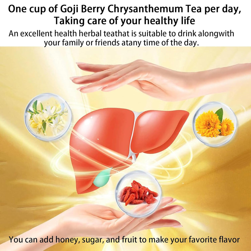 Goji Berry Chrysanthemum Tea for Liver Health, Dandelion Wolfberry Tea Bags, 8 Excellent Raw Material Formulas, Liver Cleanse & Detox Herbal Tea Bags, Vegan, Sugar-Free & Caffeine-Free (2BOX (30Bag))