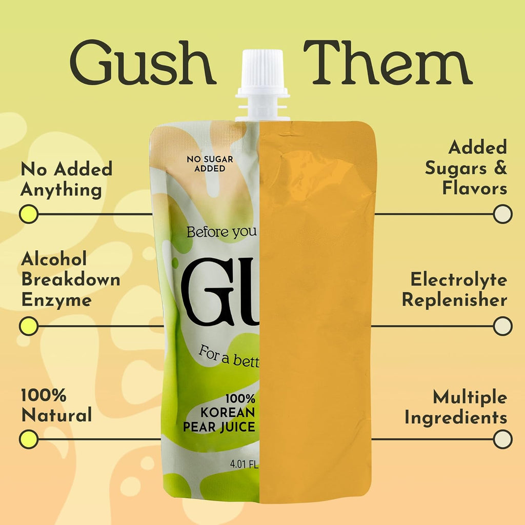 GUSH Pre-Drink Korean Pear Drink - (12 Pack) Pear Hydration Pouch with Enzyme Activation - Prevent Drinking Aftereffects - All Natural, Gluten-Free