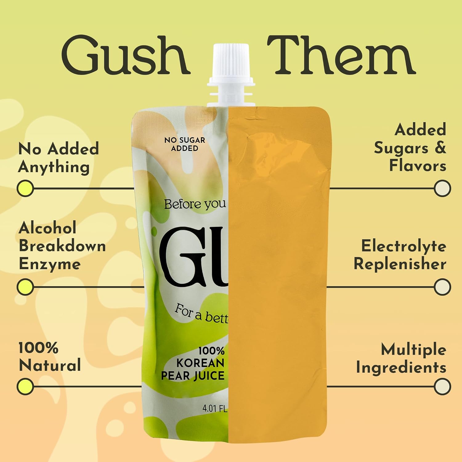 GUSH Pre-Drink Korean Pear Drink - (12 Pack) Pear Hydration Pouch with Enzyme Activation - Prevent Drinking Aftereffects - All Natural, Gluten-Free