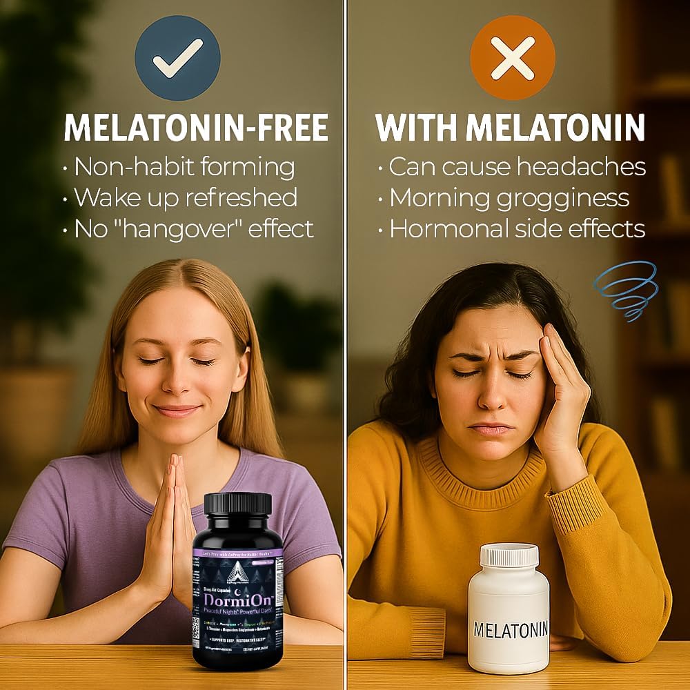 DormiOn™ Melatonin-Free Sleep Aid 10-in-1 Sleep, Stress, Cortisol, Mood & Memory Supports with Valerian, GABA, Ashwagandha, BioPerine, L-Theanine, Magnesium & Herbs – Wake Up Refreshed & No Grogginess