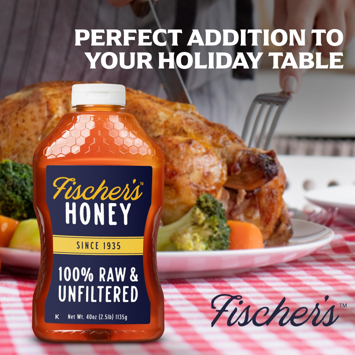 Fischer's 100% Pure, Raw & Unfiltered Honey, 40 oz – USA Made Honey – All-Natural Sweetener – Rich Flavor Profile, Packed with Nutrients