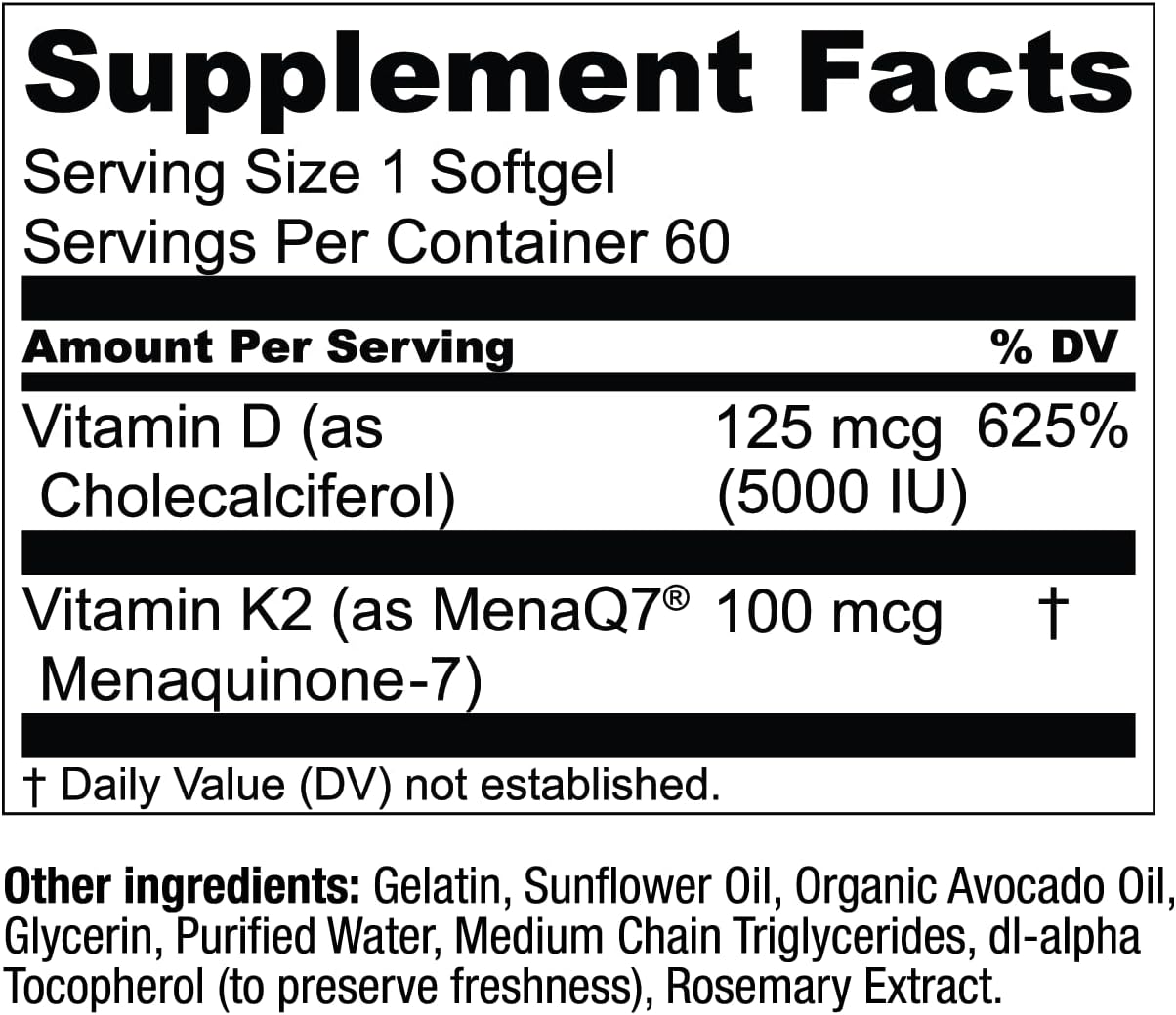 Live Conscious Vitamin K2 MK7 with D3 Supplement | Bone & Heart Health Support - Patented Vitamin K & Vitamin D3 5000 IU - 60 Softgels