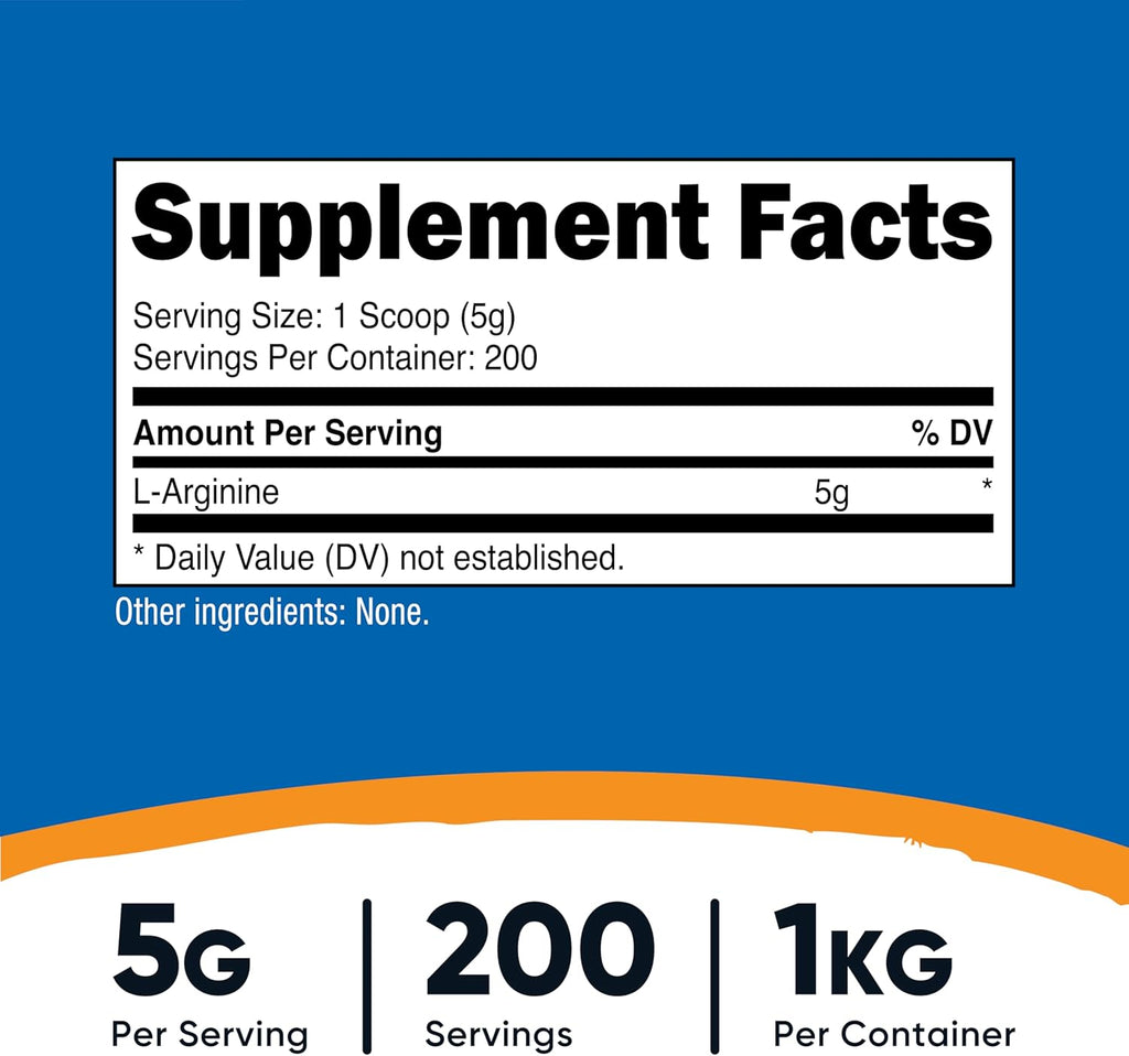 Nutricost L-Arginine Powder 1KG - Pure L-Arginine, 5g Per Serving
