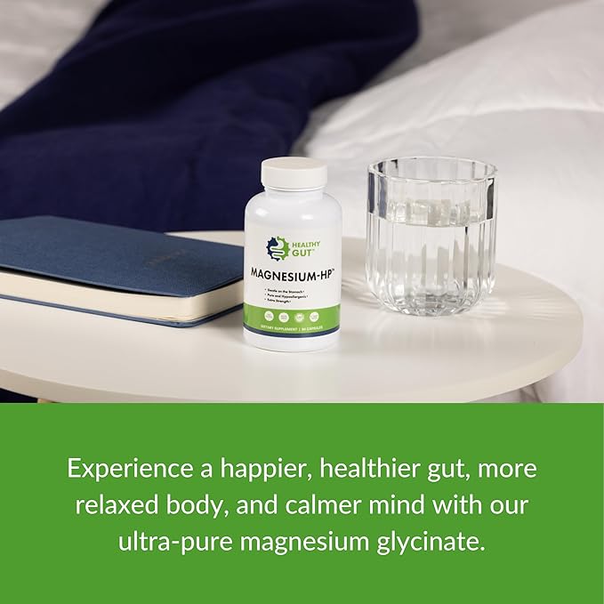 Healthy Gut Magnesium-HP | Ultra Pure Glycinate with Zero Fillers | 180 mg Magnesium Glycinate | 90 Servings