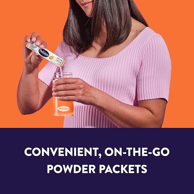 Pedialyte Electrolyte Powder, Hydration Drink for Kids & Adults, Orange, 8 Powder Packets
