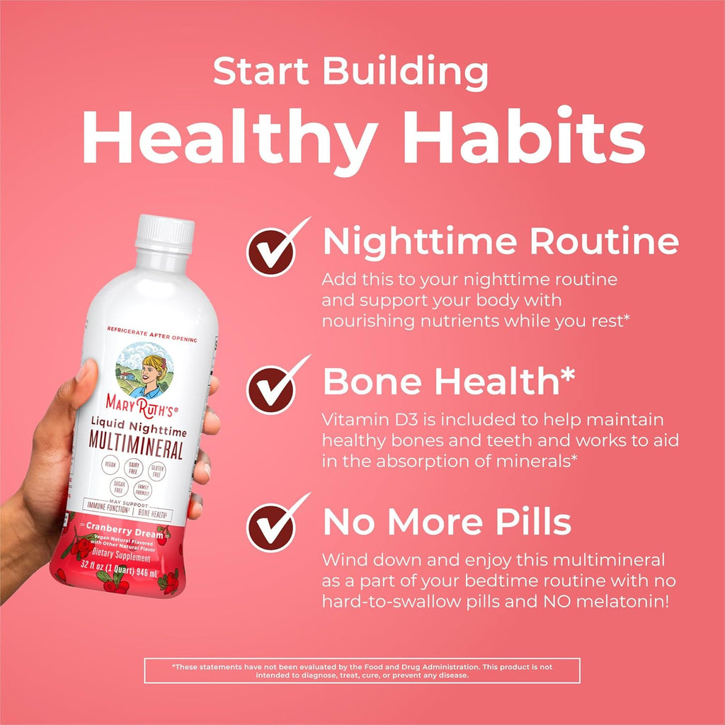 MaryRuth Organics Liquid Nighttime Multimineral | No Melatonin | Bedtime Routine | Magnesium Citrate | Calcium | Zinc | Vitamin D3| Available in 4 Flavors | Vegan | Sugar Free | Gluten Free | 32 Oz