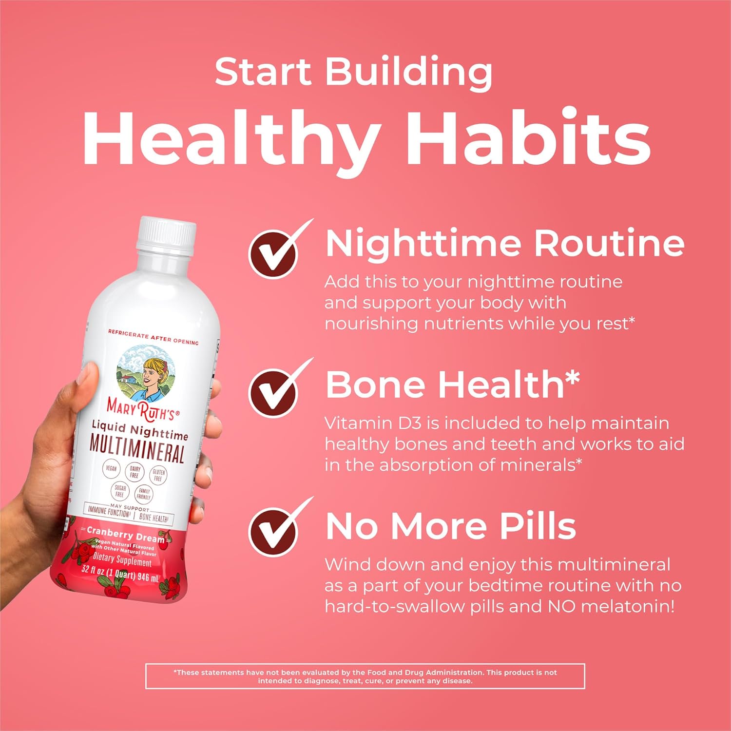 MaryRuth Organics Liquid Nighttime Multimineral | No Melatonin | Bedtime Routine | Magnesium Citrate | Calcium | Zinc | Vitamin D3| Available in 4 Flavors | Vegan | Sugar Free | Gluten Free | 32 Oz