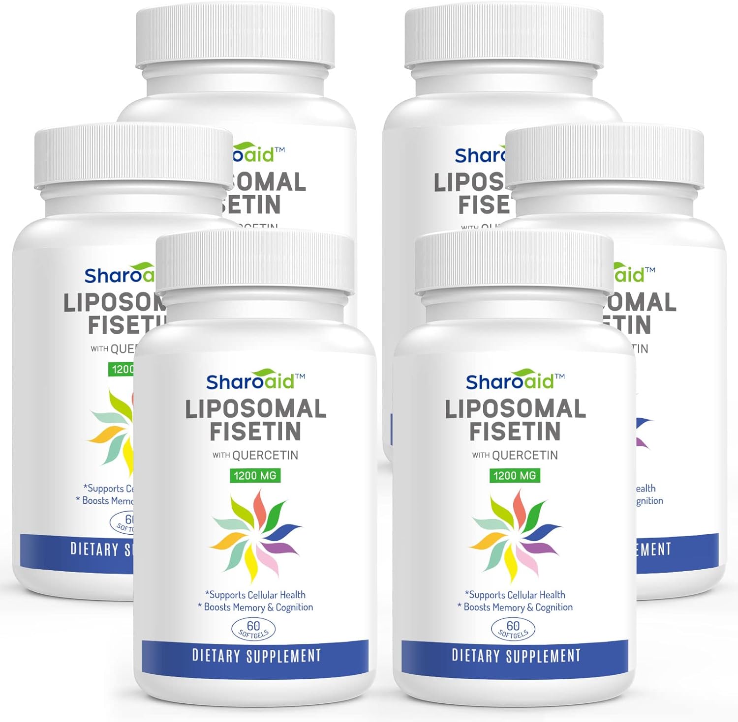 Liposomal Fisetin with Quercetin Supplements 1200 mg per Serving,High Absorption Polyphenols Antioxidants for Women,Men,Non-GMO,Gluten-Free,6 Bottle-360 Softgels
